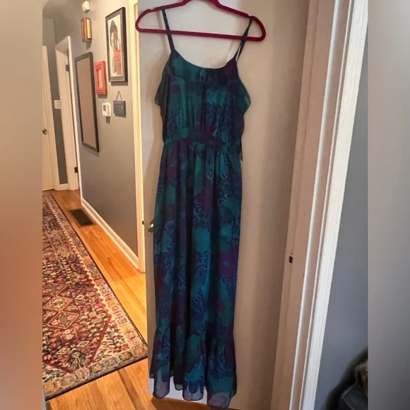 fitted lace wedding dress Turquoise Floral Ombre Halter Maxi Dress | Ruched Cutout main image 0